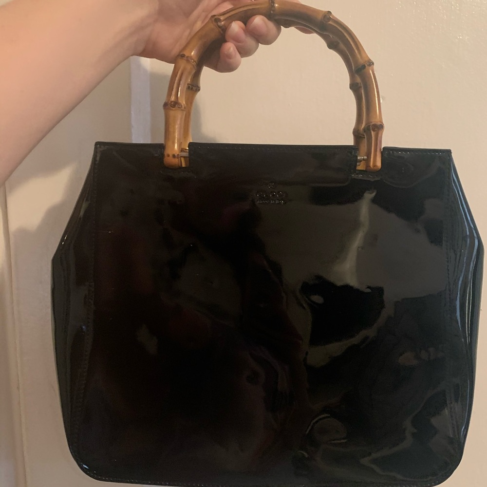 Gucci vintage bamboo patent leather bamboo tote